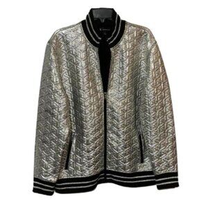 INC International Concepts Men's Silver Metallic Textured Bomber Jacket SZ L